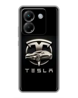 Чехол для Xiaomi Poco M7 Pro 5G с картинкой «Tesla — серебристое авто»