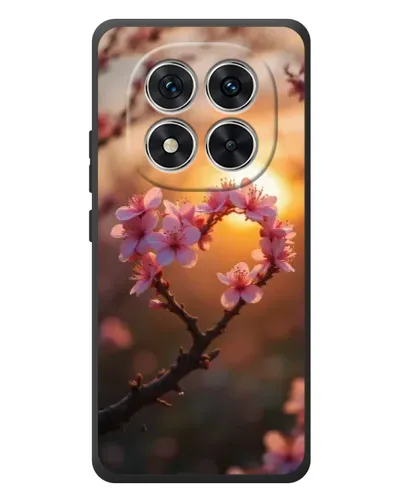 Чехол для Xiaomi Poco M8 Pro с картинкой «Розовый цвет сердце на фоне заката»