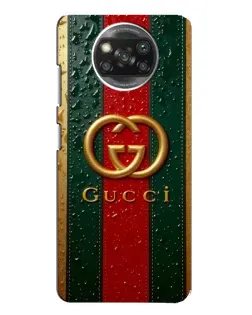 Чехол для Xiaomi POCO X3 с картинкой «Gucci — фирменная полоса и золото»