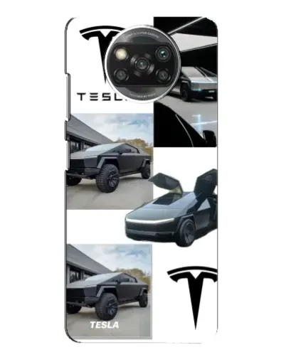 Чехол для Xiaomi POCO X3 с картинкой «Коллаж Cybertruck Tesla»