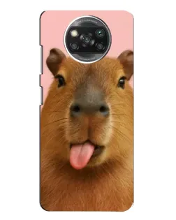 Чехол для Xiaomi POCO X3 с картинкой «Капибара с языком»