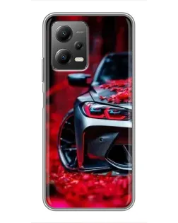 Чехол для Xiaomi POCO X5 (5G) с картинкой «Спортивная BMW и цветы»