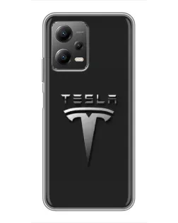 Чехол для Xiaomi POCO X5 (5G) с картинкой «Стальной логотип Tesla»