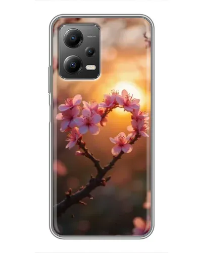 Чехол для Xiaomi POCO X5 (5G) с картинкой «Розовый цвет сердце на фоне заката»