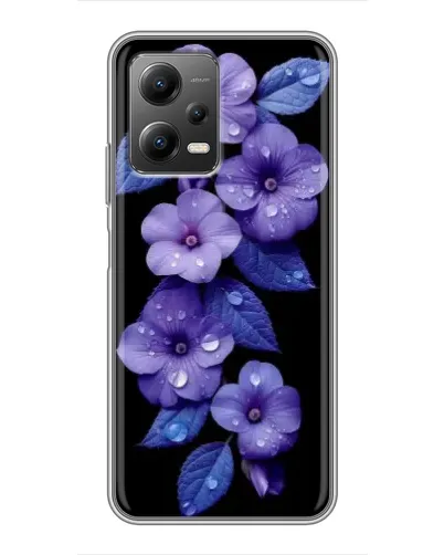 Чехол для Xiaomi POCO X5 (5G) с картинкой «Фиолетовые цветы с росою»