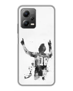 Чехол для Xiaomi POCO X5 (5G) с картинкой «Черно-белый силуэт Месси»
