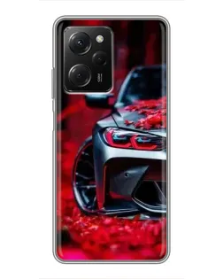 Чехол для Xiaomi POCO X5 Pro (5G) с картинкой «Спортивная BMW и цветы»