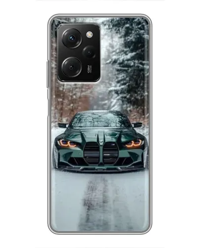 Чехол для Xiaomi POCO X5 Pro (5G) с картинкой «BMW в зимнем лесу»