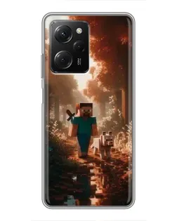 Чехол для Xiaomi POCO X5 Pro (5G) с картинкой «Стив в лесу»
