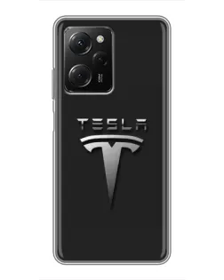 Чехол для Xiaomi POCO X5 Pro (5G) с картинкой «Стальной логотип Tesla»