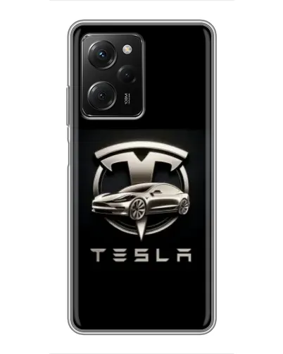 Чехол для Xiaomi POCO X5 Pro (5G) с картинкой «Tesla — серебристое авто»
