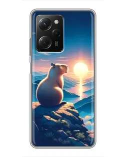 Чехол для Xiaomi POCO X5 Pro (5G) с картинкой «Закат солнца с капибарой»