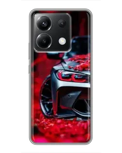 Чохол для Xiaomi POCO X6 5G з картинкою «Спортивна BMW та квіти»