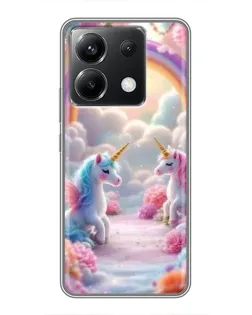 Чехол для Xiaomi POCO X6 5G с картинкой «Радуга и единороги»
