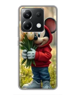Чехол для Xiaomi POCO X6 5G с картинкой «Микки с тюльпанами»