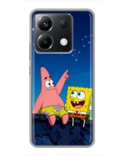 Чехол для Xiaomi POCO X6 5G с картинкой «Губка Боб и Патрик ночью»