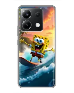 Чехол для Xiaomi POCO X6 5G с картинкой «Губка Боб серфингист»