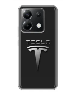 Чехол для Xiaomi POCO X6 5G с картинкой «Стальной логотип Tesla»