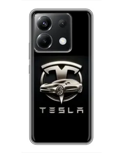 Чехол для Xiaomi POCO X6 5G с картинкой «Tesla — серебристое авто»