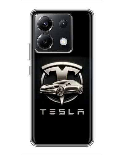 Чехол для Xiaomi POCO X6 5G с картинкой «Tesla — серебристое авто»