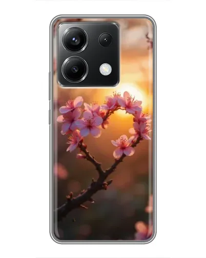 Чохол для Xiaomi POCO X6 5G з картинкою «Рожевий цвіт  сердечко на тлі заходу»