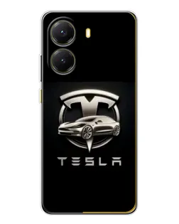 Чехол для Xiaomi POCO X7 Pro с картинкой «Tesla — серебристое авто»