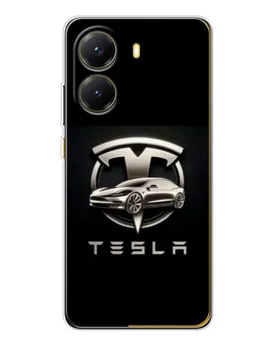 Чехол для Xiaomi POCO X7 Pro с картинкой «Tesla — серебристое авто»