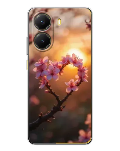 Чехол для Xiaomi POCO X7 Pro с картинкой «Розовый цвет сердце на фоне заката»