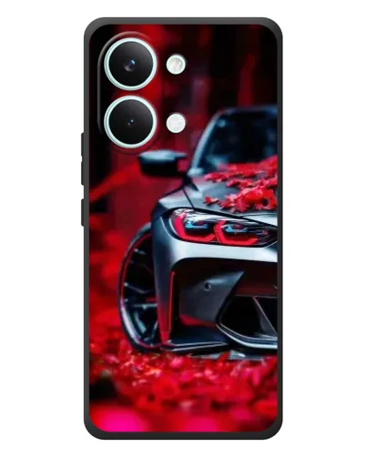 Чехол для Xiaomi Poco X8 Pro Max с картинкой «Спортивная BMW и цветы»