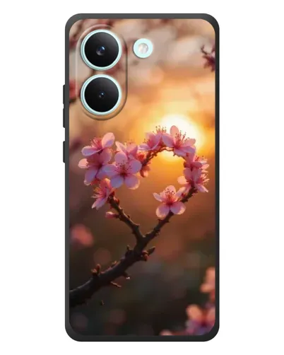 Чохол для Xiaomi Poco X8 Pro з картинкою «Рожевий цвіт  сердечко на тлі заходу»