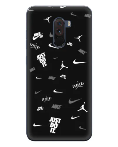 Чехол для Xiaomi POCO F1 с картинкой «Nike Black Pattern»