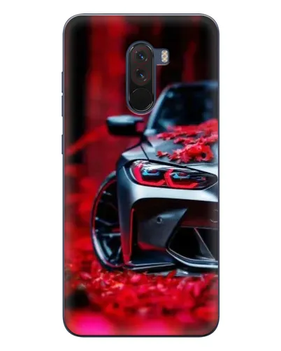 Чехол для Xiaomi POCO F1 с картинкой «Спортивная BMW и цветы»