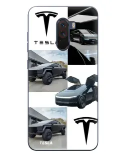 Чехол для Xiaomi POCO F1 с картинкой «Коллаж Cybertruck Tesla»