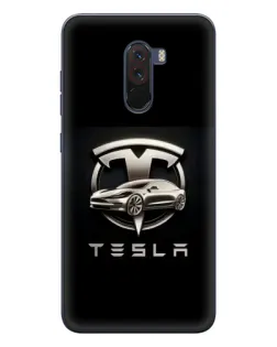 Чехол для Xiaomi POCO F1 с картинкой «Tesla — серебристое авто»