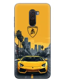 Чехол для Xiaomi POCO F1 с картинкой «Желтый Lamborghini город»