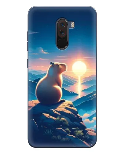 Чехол для Xiaomi POCO F1 с картинкой «Закат солнца с капибарой»