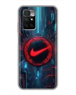 Чехол для Xiaomi Redmi 10 с картинкой «Техногенный стиль Nike»