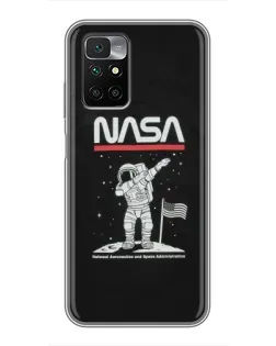 Чехол для Xiaomi Redmi 10 с картинкой «NASA — шагаем по Луне»