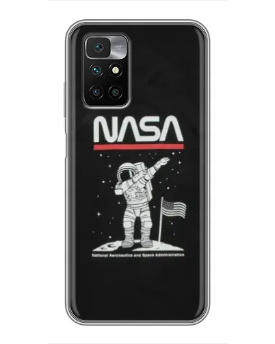 Чехол для Xiaomi Redmi 10 с картинкой «NASA — шагаем по Луне»