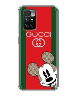 Чехол для Xiaomi Redmi 10 с картинкой «Gucci — полосы и Микки»