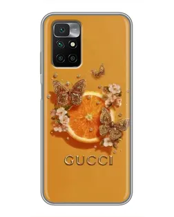 Чехол для Xiaomi Redmi 10 с картинкой «Gucci — золотые бабочки»