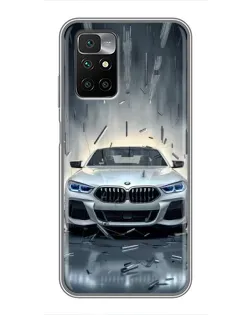 Чехол для Xiaomi Redmi 10 с картинкой «BMW в свете фар»