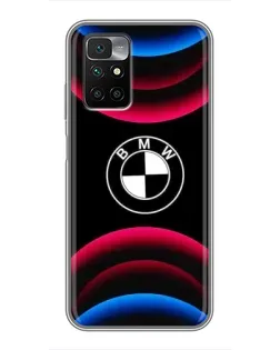 Чехол для Xiaomi Redmi 10 с картинкой «Логотип BMW и неоновые дуги»
