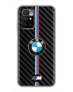 Чехол для Xiaomi Redmi 10 с картинкой «Эмблема BMW и карбон»