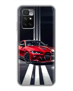 Чехол для Xiaomi Redmi 10 с картинкой «Красная BMW на дороге»