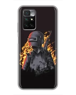 Чехол для Xiaomi Redmi 10 с картинкой «PUBG — огненный силуэт»