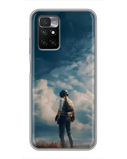 Чехол для Xiaomi Redmi 10 с картинкой «Герой PUBG на скале»