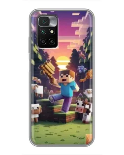 Чехол для Xiaomi Redmi 10 с картинкой «Стив на ферме»