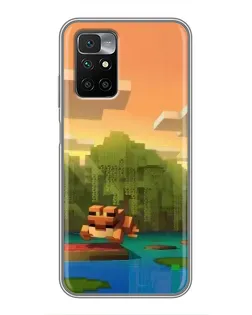 Чохол для Xiaomi Redmi 10 з картинкою «Майнкрафт захід сонця»