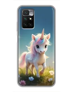Чехол для Xiaomi Redmi 10 с картинкой «Единорог на поляне»